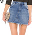 Summer women's denim skirt midi front triangle personality high waist pencil skirts - menochic